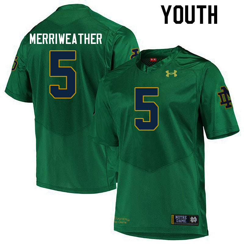 Youth #5 Tobias Merriweather Notre Dame Fighting Irish College Football Jerseys Stitched-Green